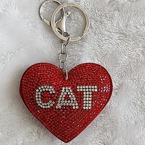 Red Heart Cat Keychain Bag Charm